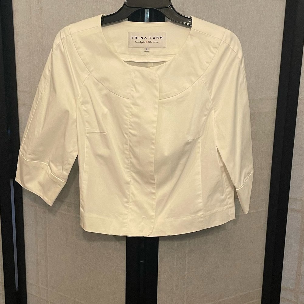 Trina Turk Crop 3/4 Sleeve Zip White Jacket